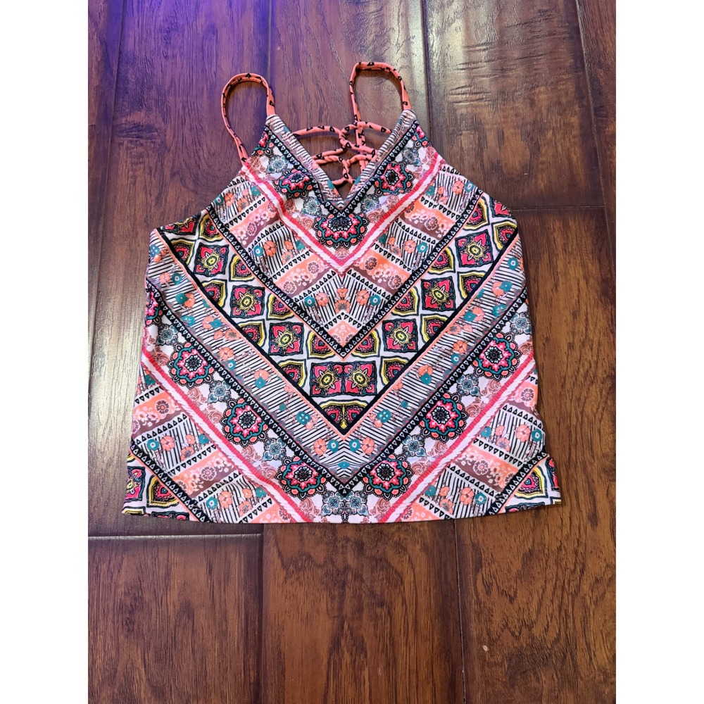 Wonder Nation Tankini Top Girls XL 14-16 Orange Multi Excellent Boho